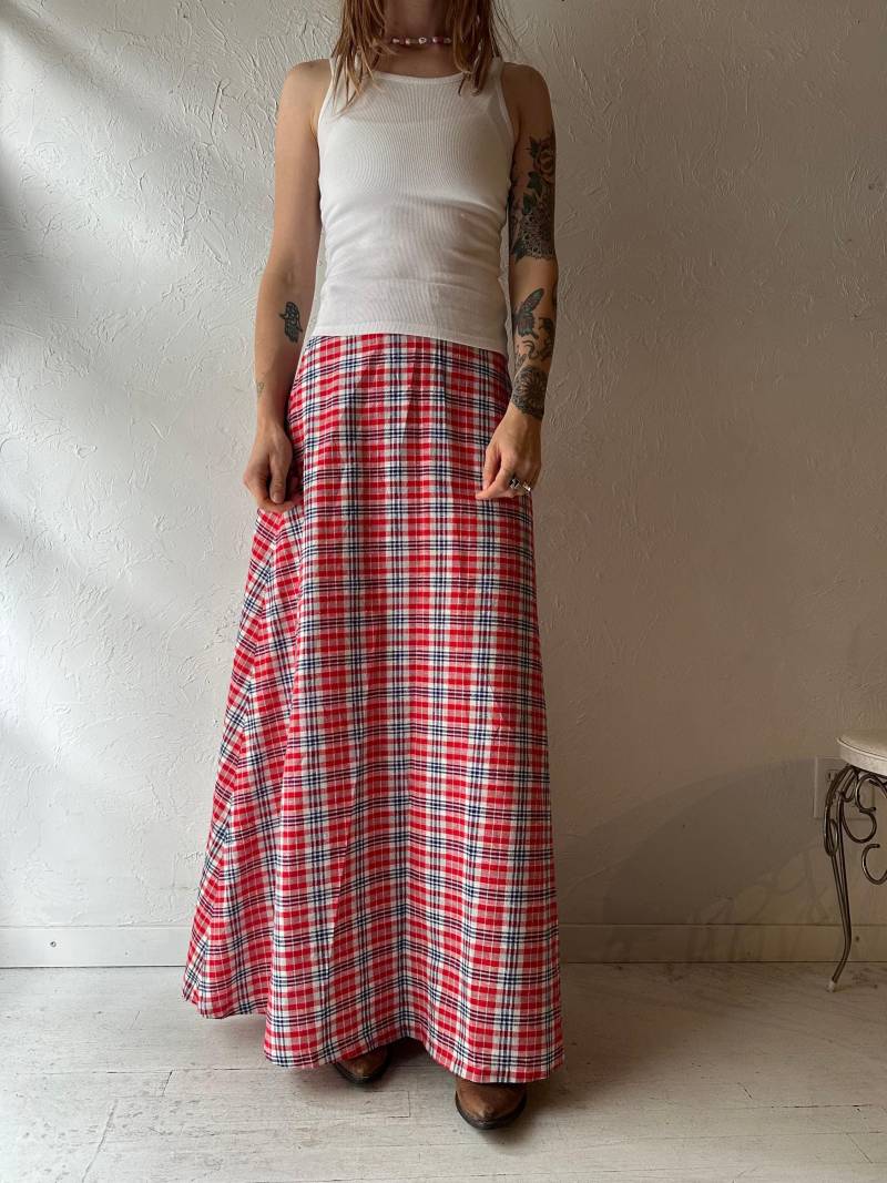 70S "Rosecrest' Rot Karierter Maxi Rock/Small von TheWildHoneyShop