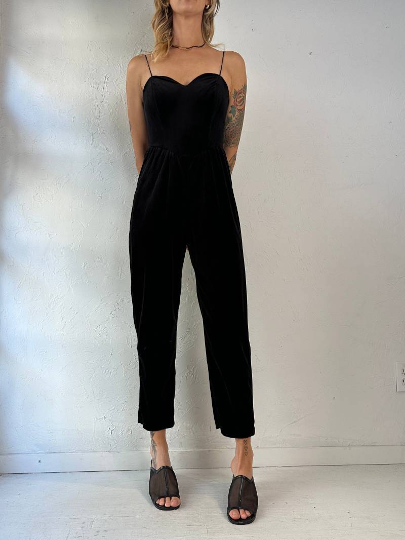 70S Schwarzer Samt Jumpsuit/Union Made S von TheWildHoneyShop