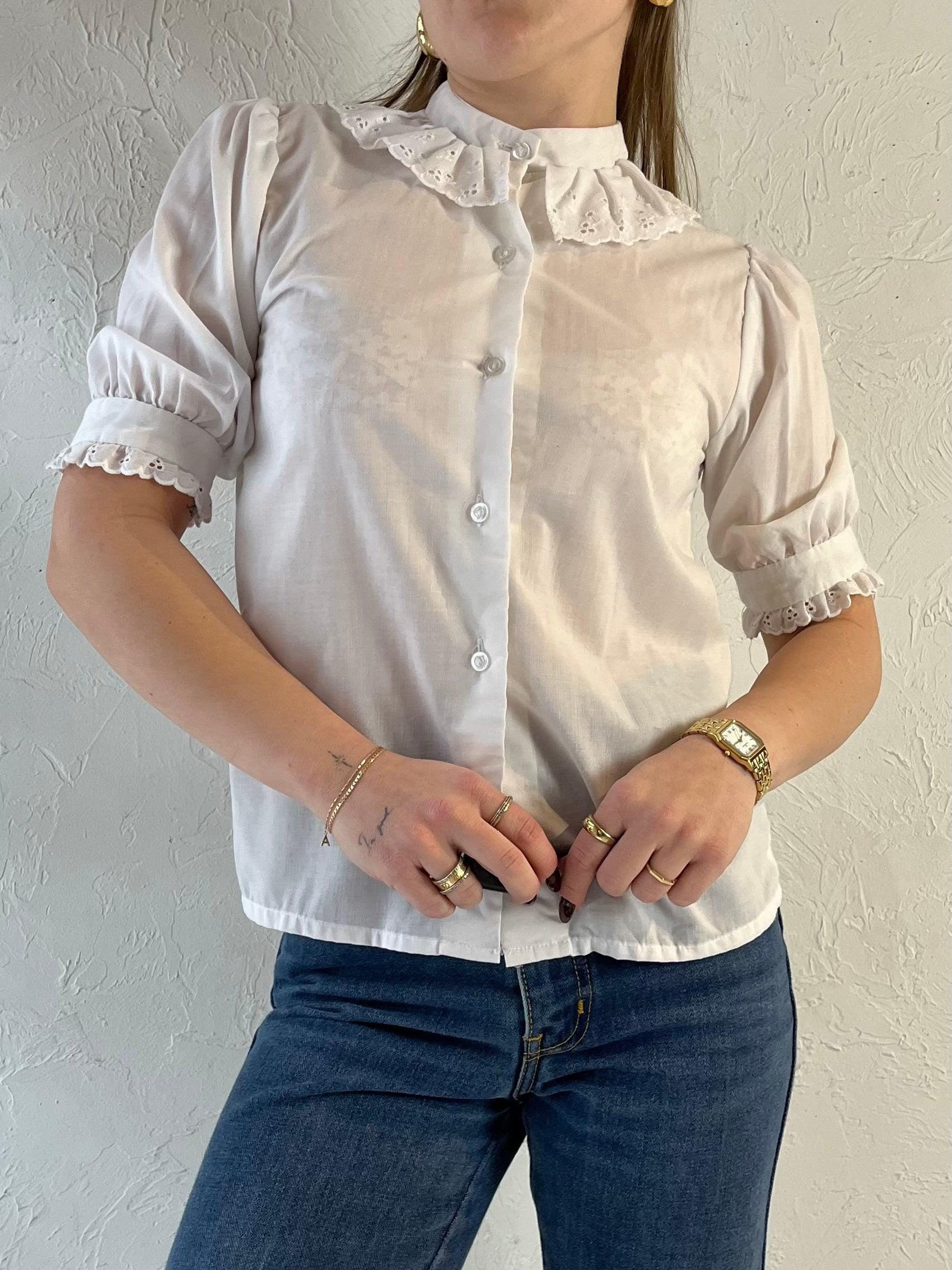 70S "Sears' Bluse Mit Kragen, Weiß/Xs von TheWildHoneyShop