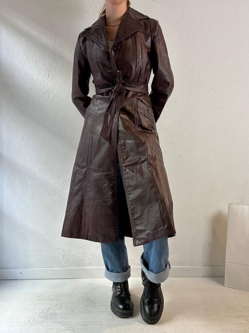 70S "Wilsons' Burgund Leder Trenchcoat / von TheWildHoneyShop