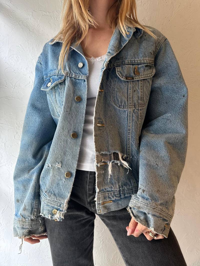 80Er ‚stormrider' Thrashed Blanket Lined Denim Jacket/Large von TheWildHoneyShop