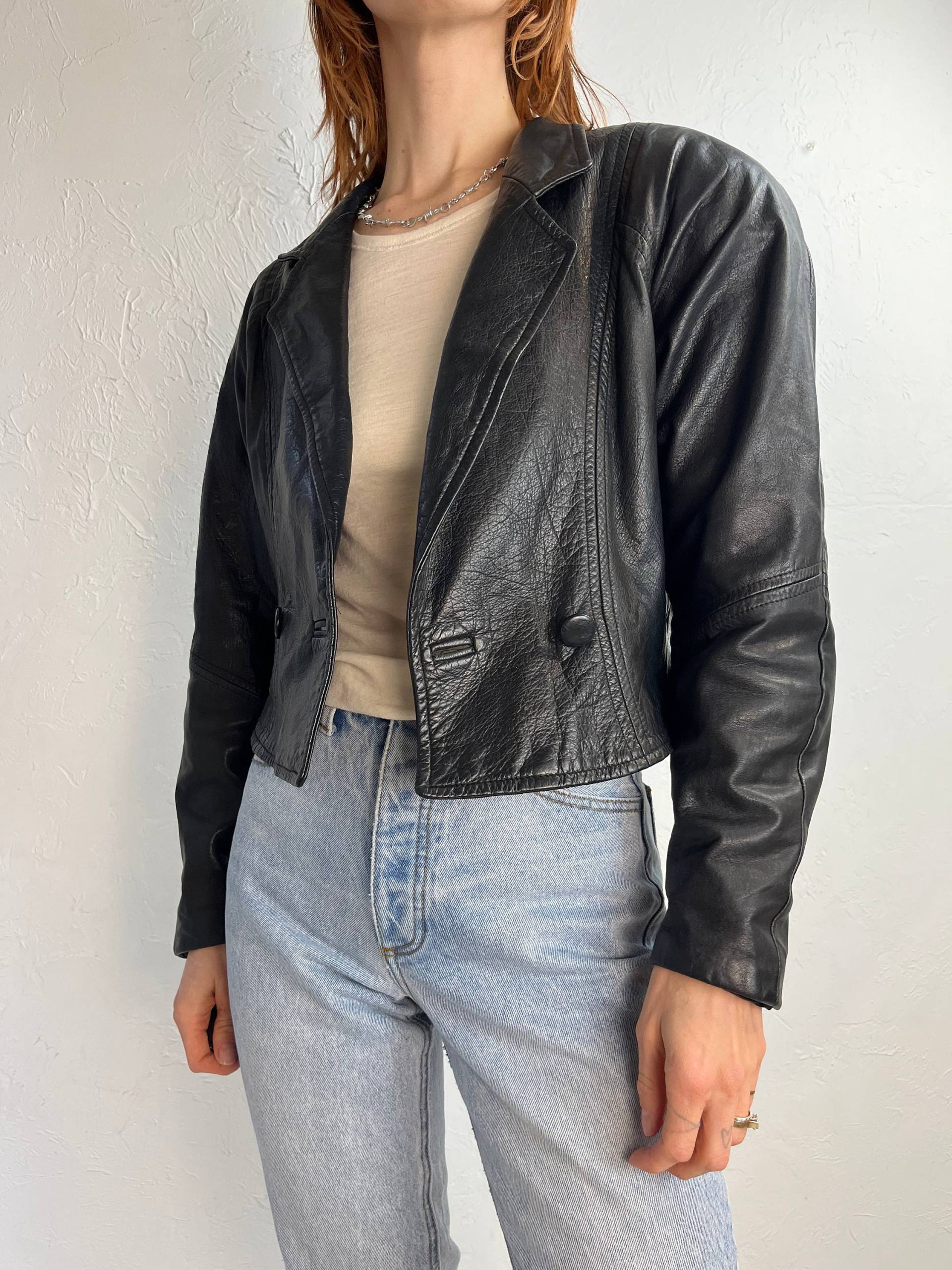 80Er 90Er "Danier' Schwarze Leder Bomberjacke/Xs von TheWildHoneyShop