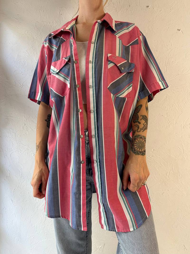 80Er 90Er "Mwg' Gestreiftes Kurzarm Perlen Snap Shirt/Large von TheWildHoneyShop