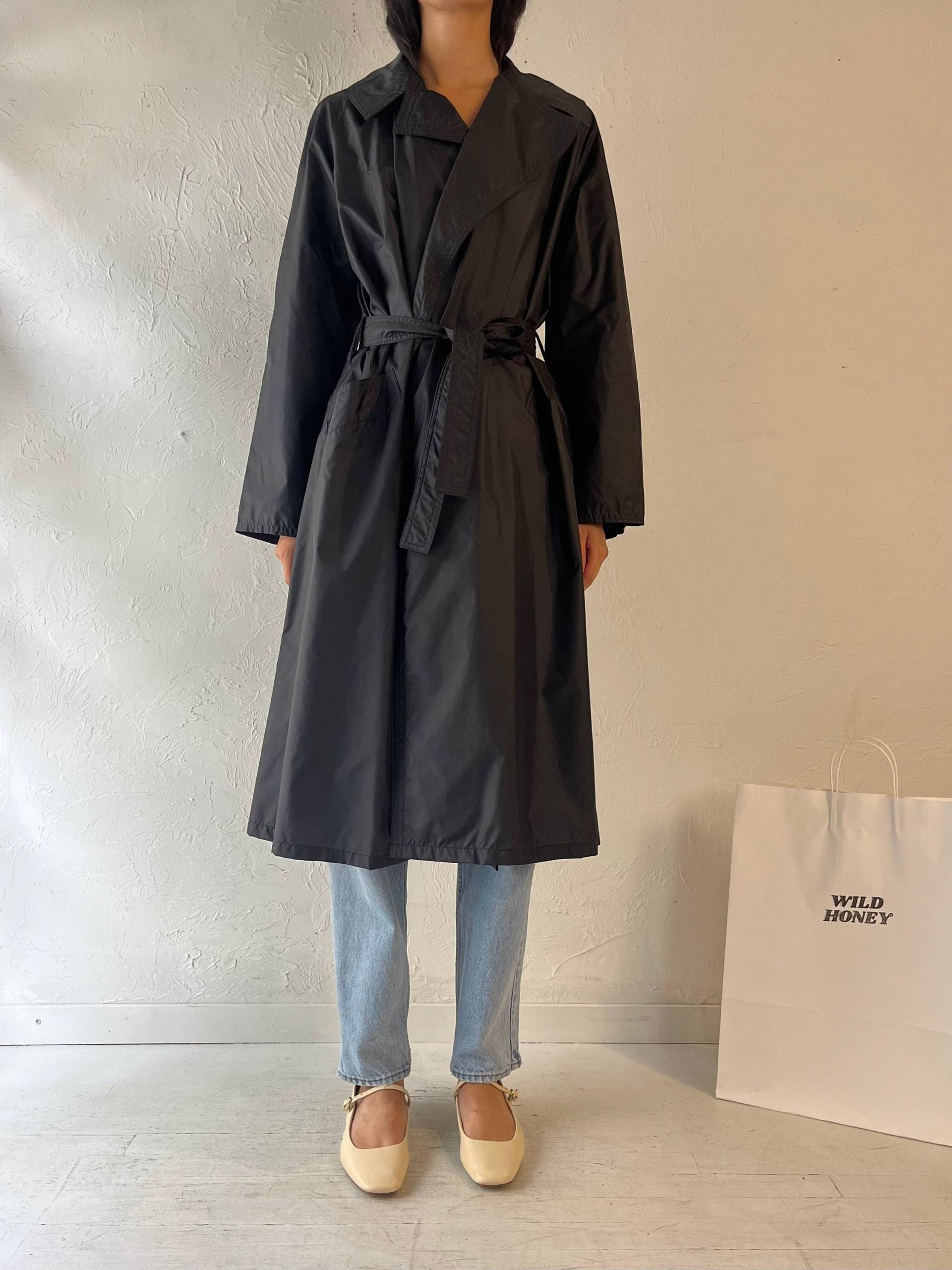 80Er "Aqua Sheen' Schwarzer Leichter Trenchcoat/Medium von TheWildHoneyShop