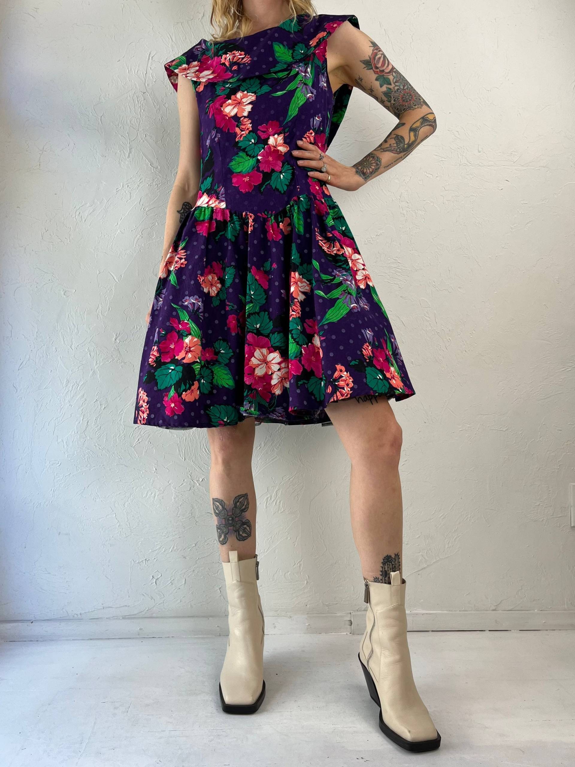 80Er Jahre 50Er "Smartset' Lila Floral Fit & Flare Party Kleid/Medium von TheWildHoneyShop