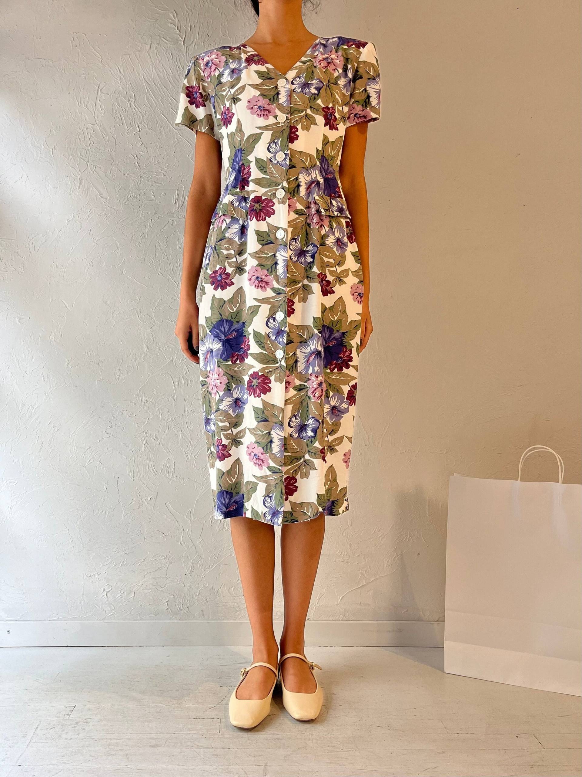 80Er Jahre "Dawn Joy' Floral Print Midi Kleid/Medium - Large von TheWildHoneyShop