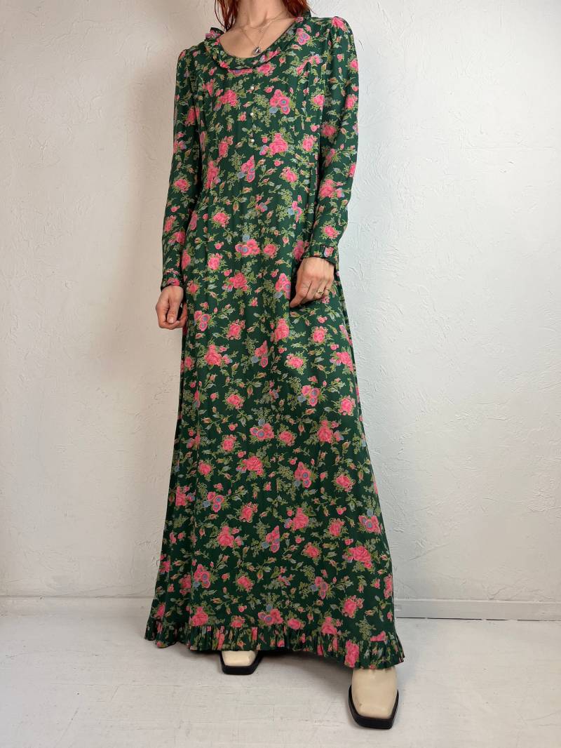 80Er Jahre Grünes Blumen Print Cottage Core Prairie Kleid/Small - Medium von TheWildHoneyShop