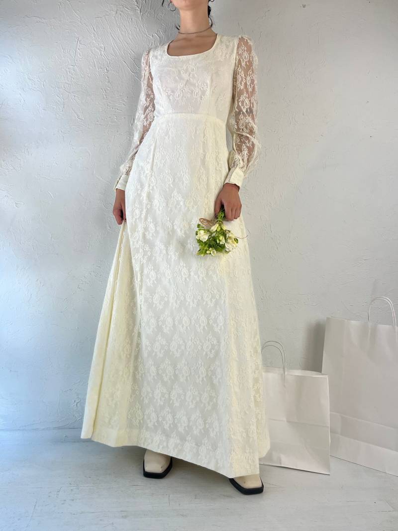 80Er Jahre Handmade Lace Ärmel Off White Brautkleid/Small von TheWildHoneyShop