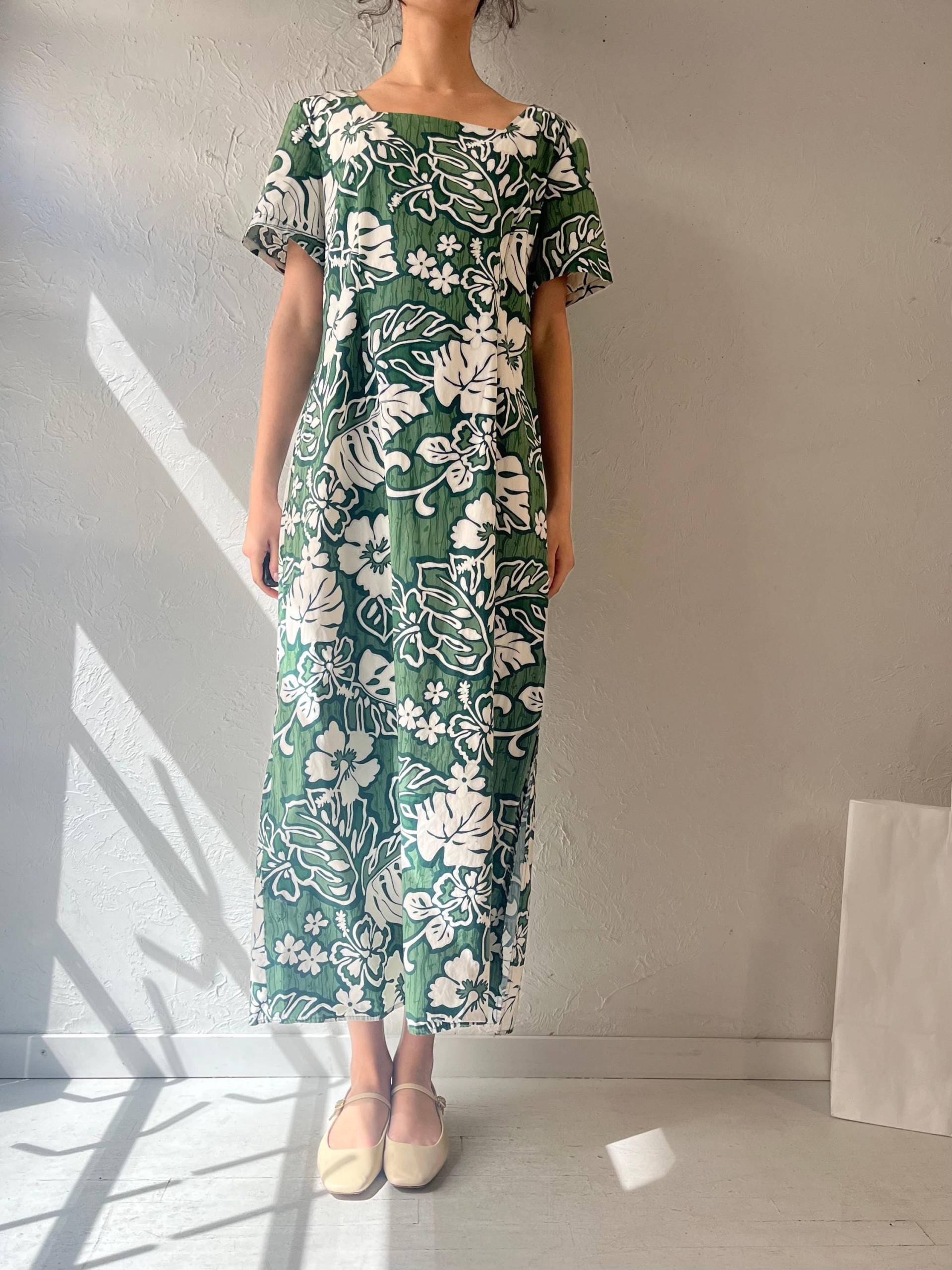 80Er Jahre "Hoku' Grün Hawaiian Print Floral Muu Kleid/Medium von TheWildHoneyShop