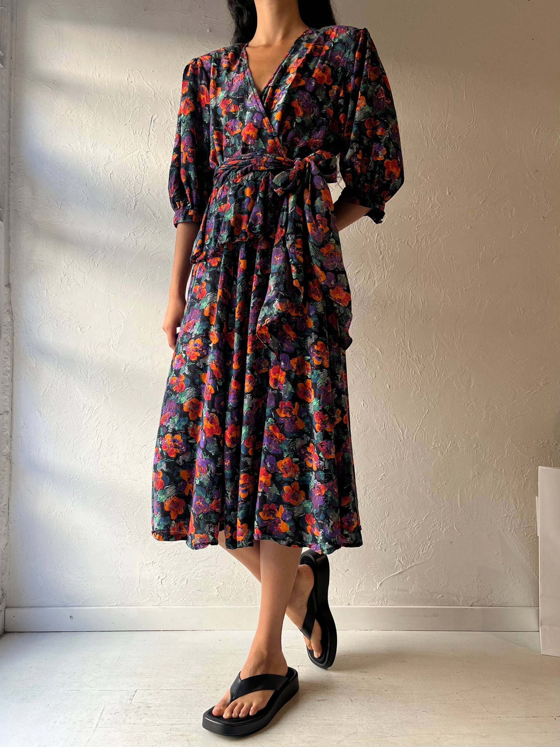 80Er Jahre Jaegar Blumen Print Midi Kleid/Small von TheWildHoneyShop