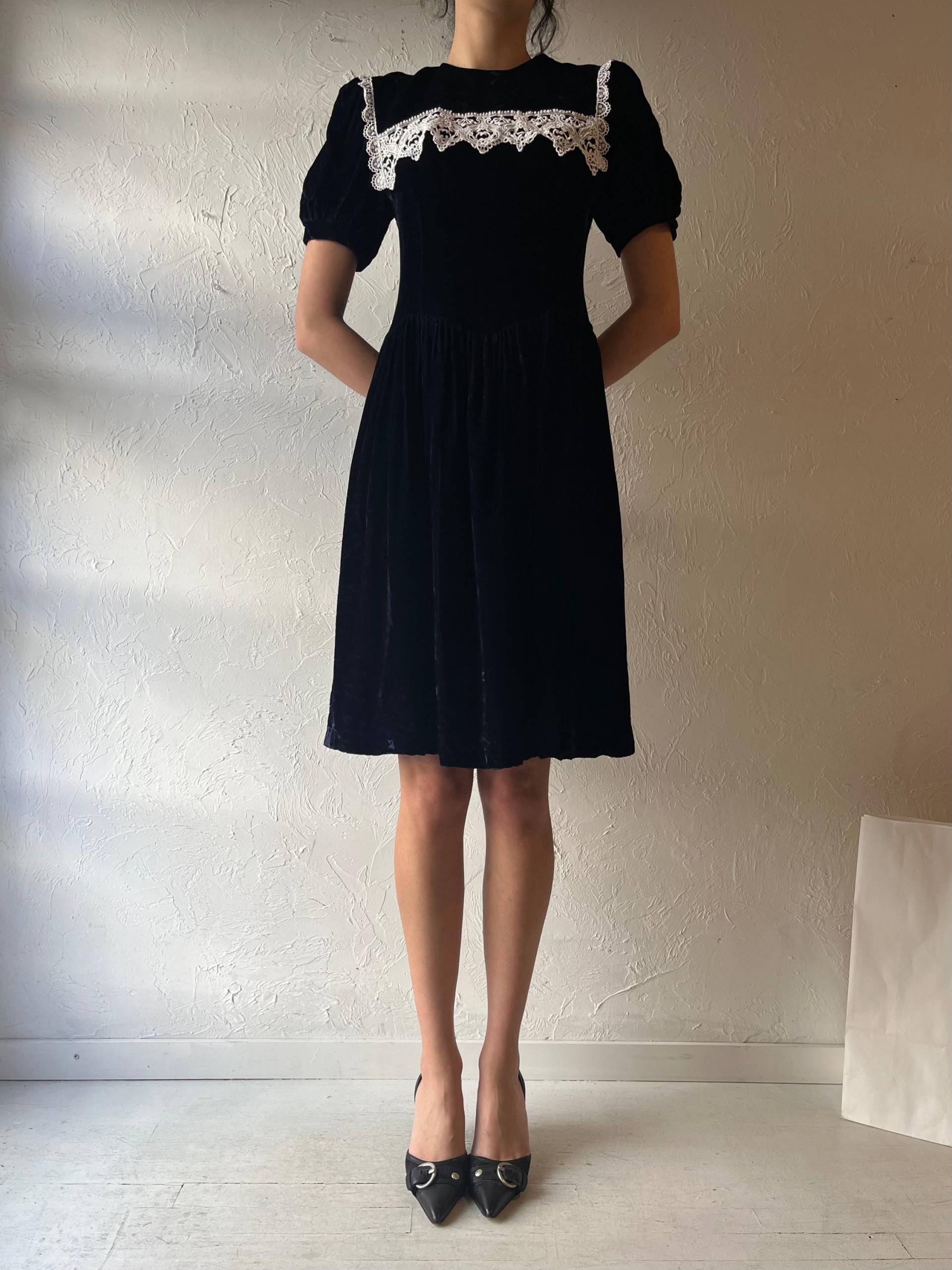 80Er Jahre "Jessica Mcclintock' Navy Blaues Samt Kleid/Small von TheWildHoneyShop