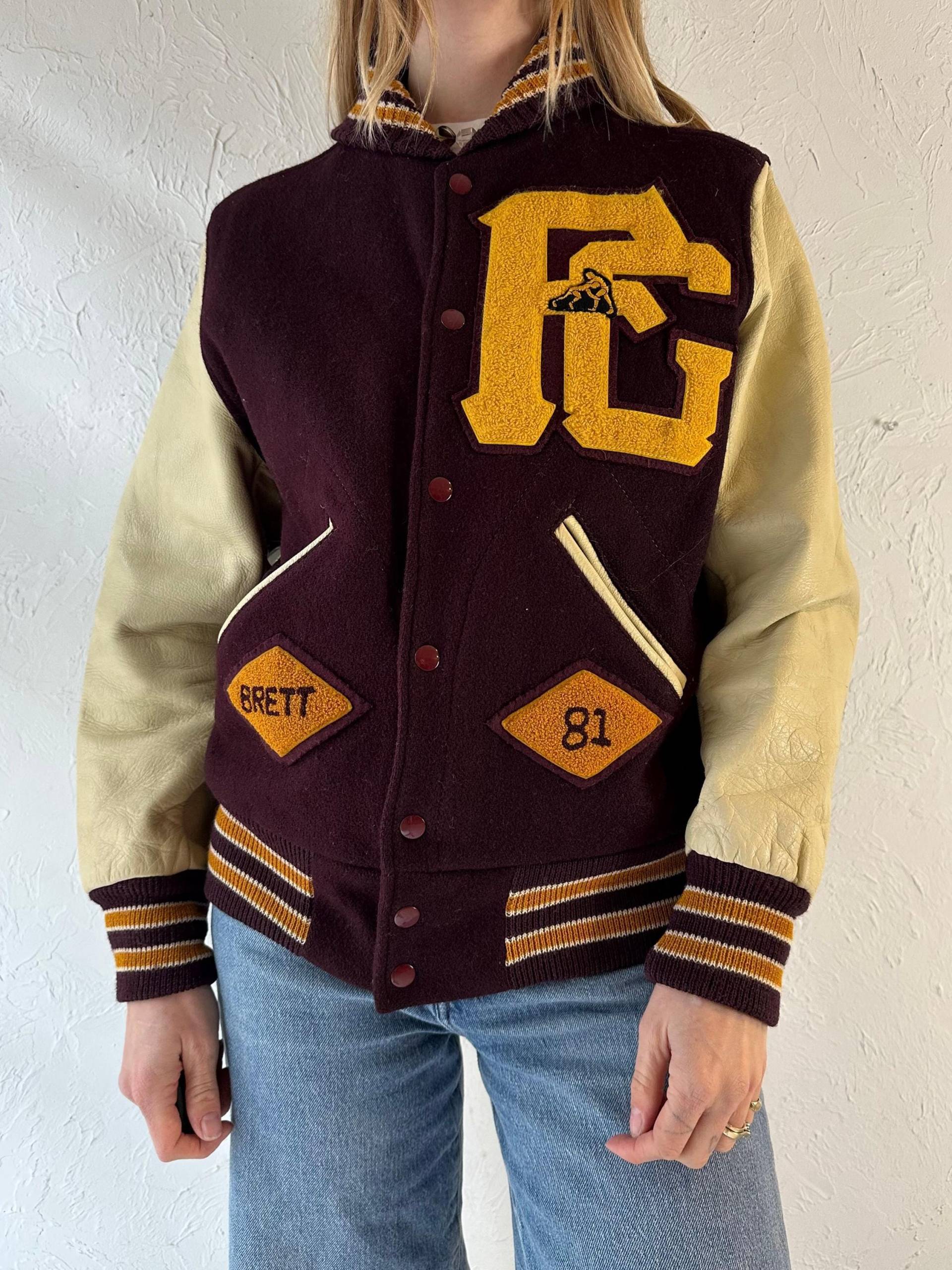 80Er Jahre Leder & Wolle Varsity Jacke/Small von TheWildHoneyShop
