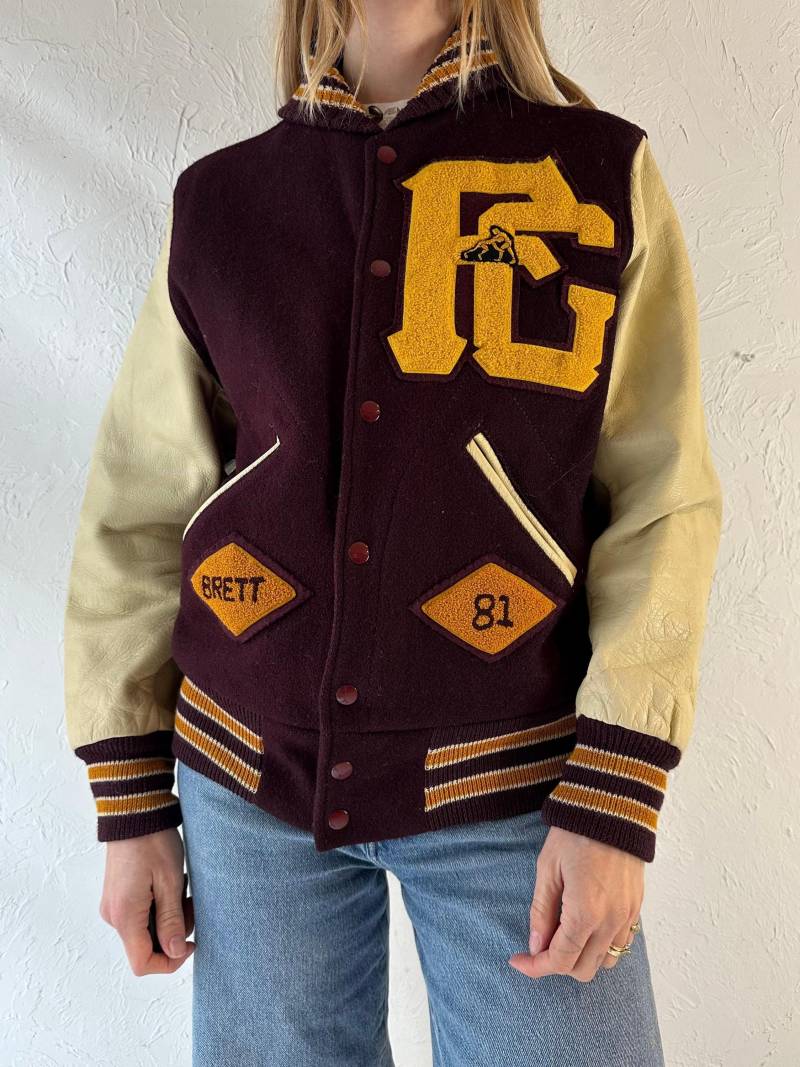 80Er Jahre Leder & Wolle Varsity Jacke/Small von TheWildHoneyShop