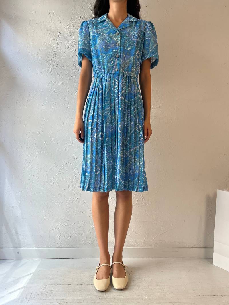 80Er Jahre "Leo Damal' Blaues Paisley Midi Kleid/Small von TheWildHoneyShop
