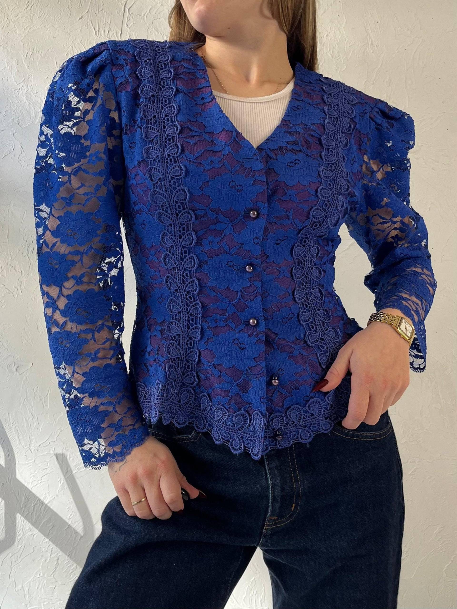 80Er Jahre "Lori Ann' Blaue Spitzenjacke von TheWildHoneyShop