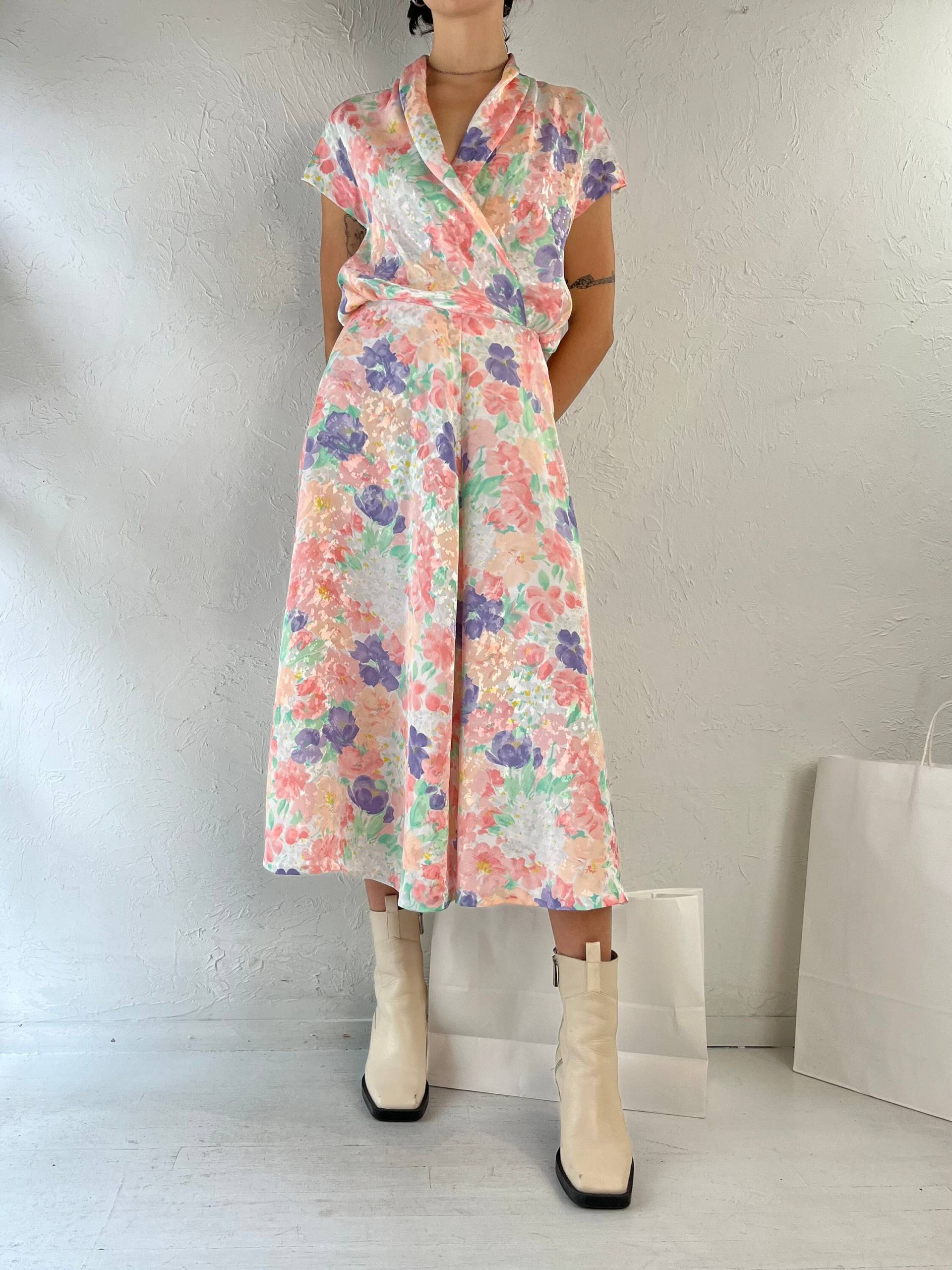 80Er Jahre Pastell Blumen Print Midi Kleid/Small von TheWildHoneyShop