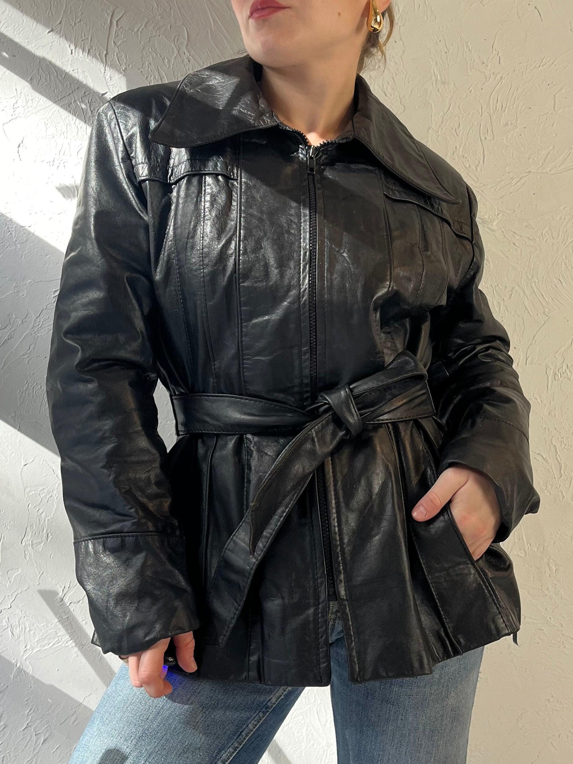 80Er Jahre "Sears The Fashion Place' Schwarze Lederjacke/Medium von TheWildHoneyShop