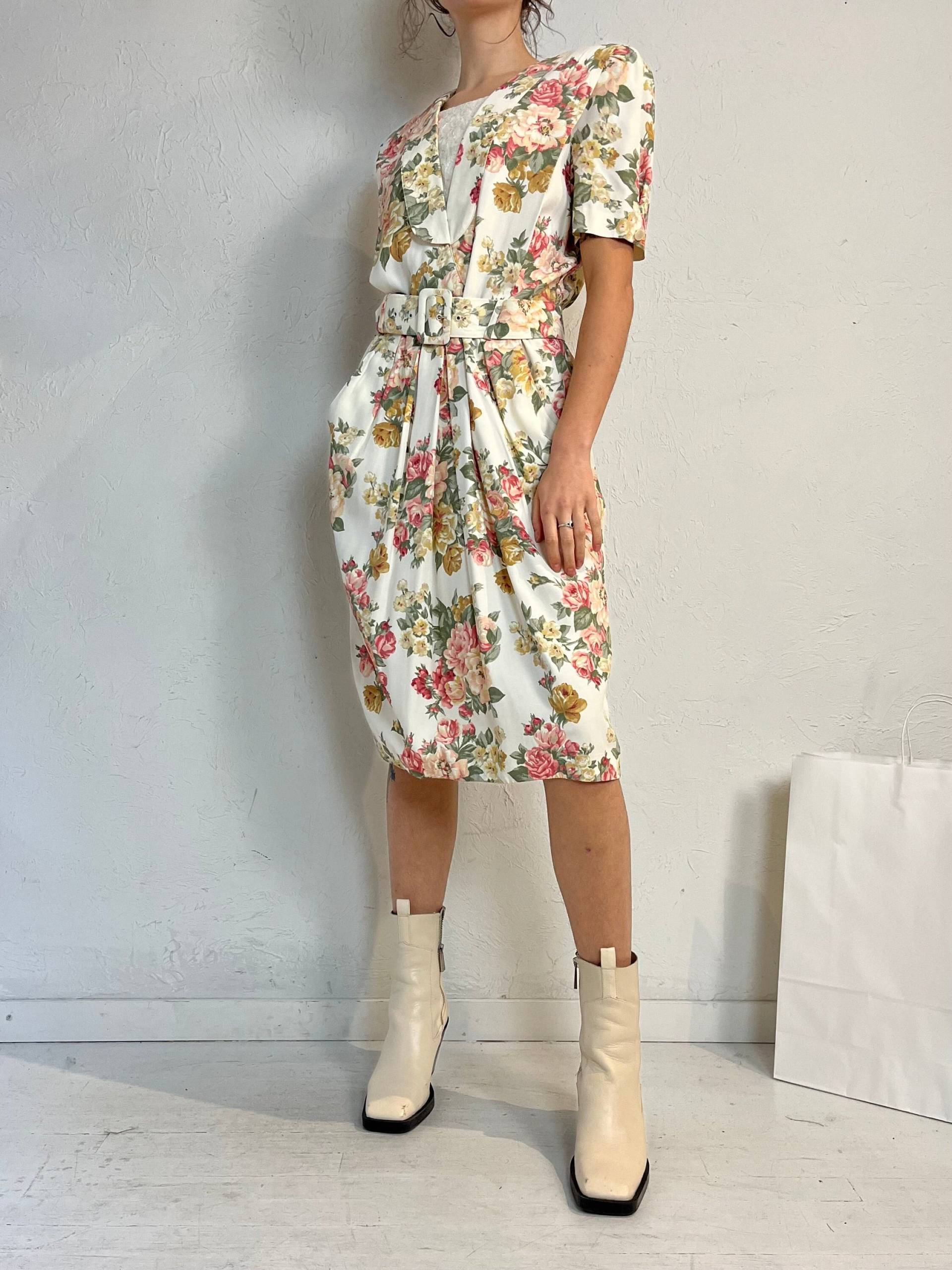 80Er Jahre "Sl Fashions' Floral Print Midi Kleid/Medium von TheWildHoneyShop