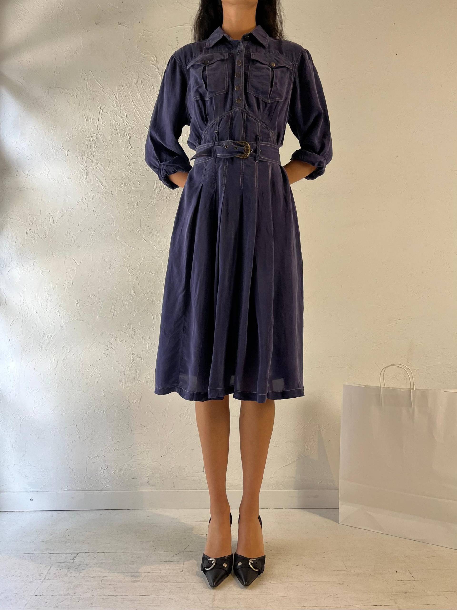 80S "Karen Alexander' Navy Blaues Seidenkleid von TheWildHoneyShop