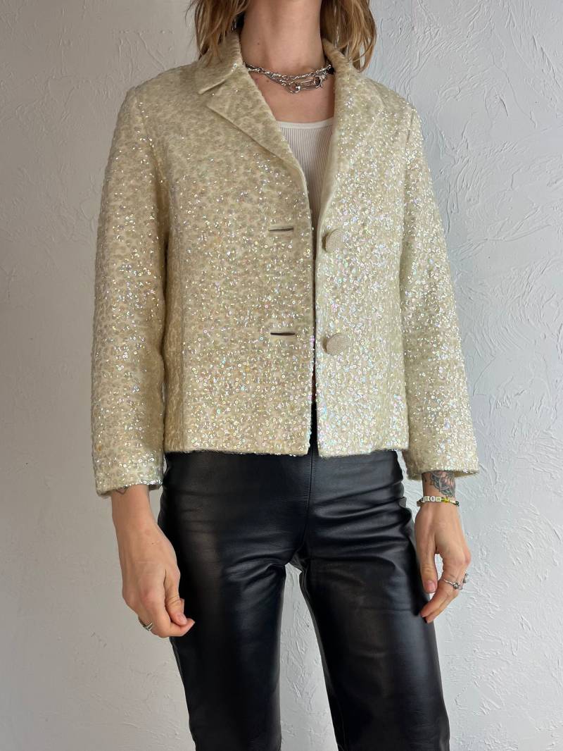 90Er Creme Wolle Pailletten Jacke/Small von TheWildHoneyShop