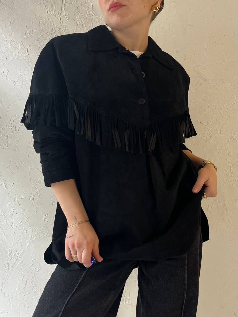 90Er "Danier' Schwarze Wildleder Fringe Pullover Jacke/Large von TheWildHoneyShop