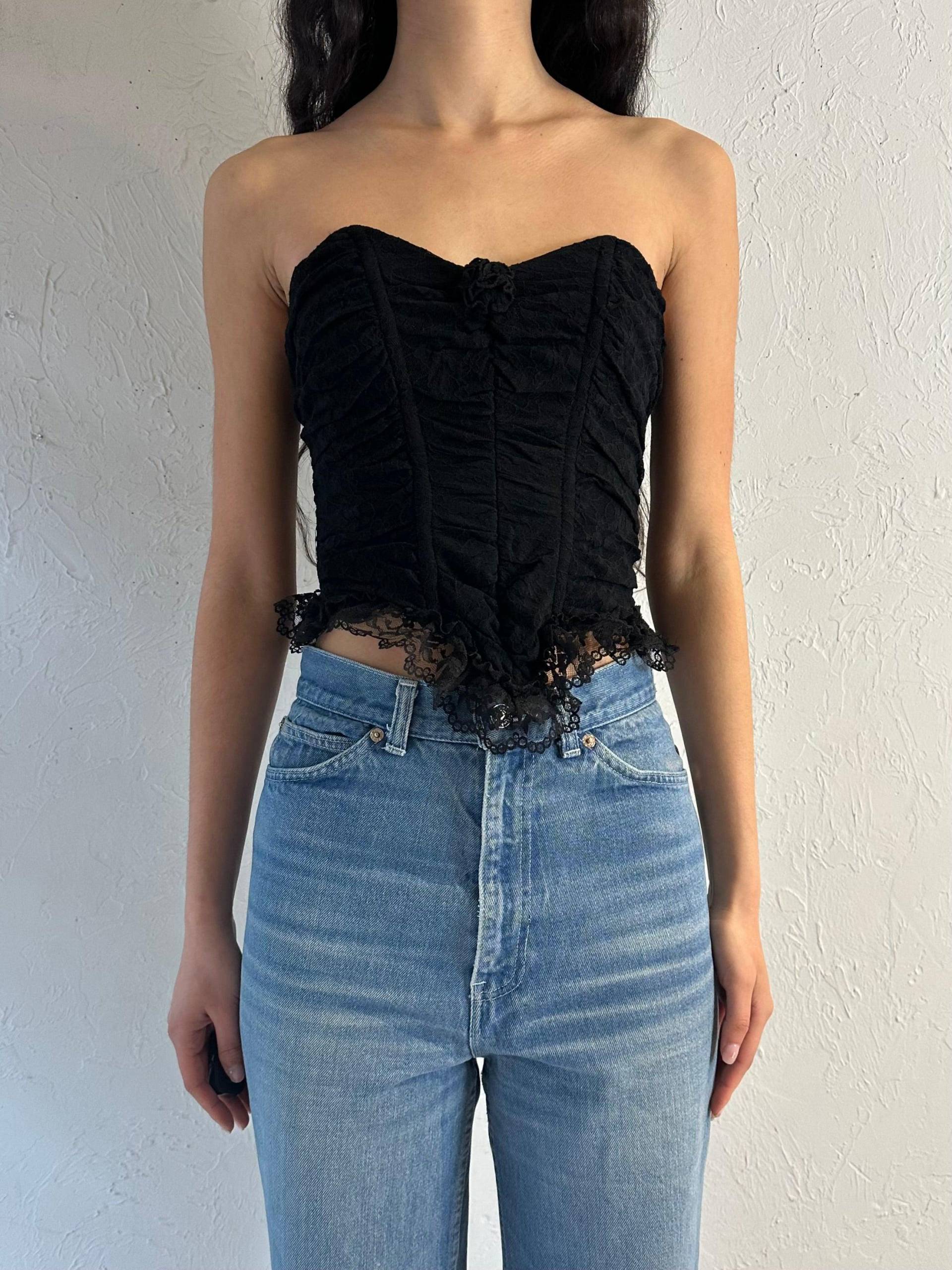 90Er "Florencia Fiume' Schwarzes Spitzen Bustier Top/Small von TheWildHoneyShop