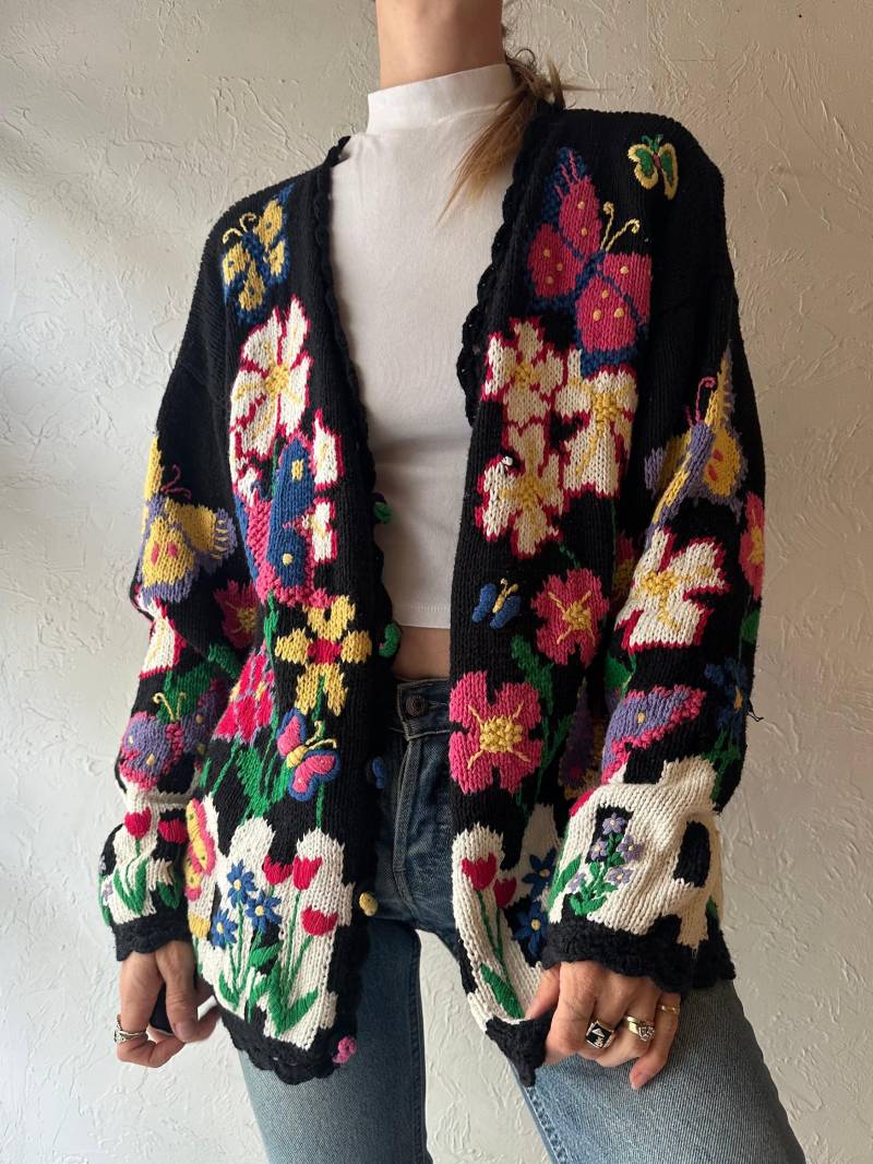90Er Jahre "Bbj Sport' Floral Knit Cardigan Sweater/Medium von TheWildHoneyShop