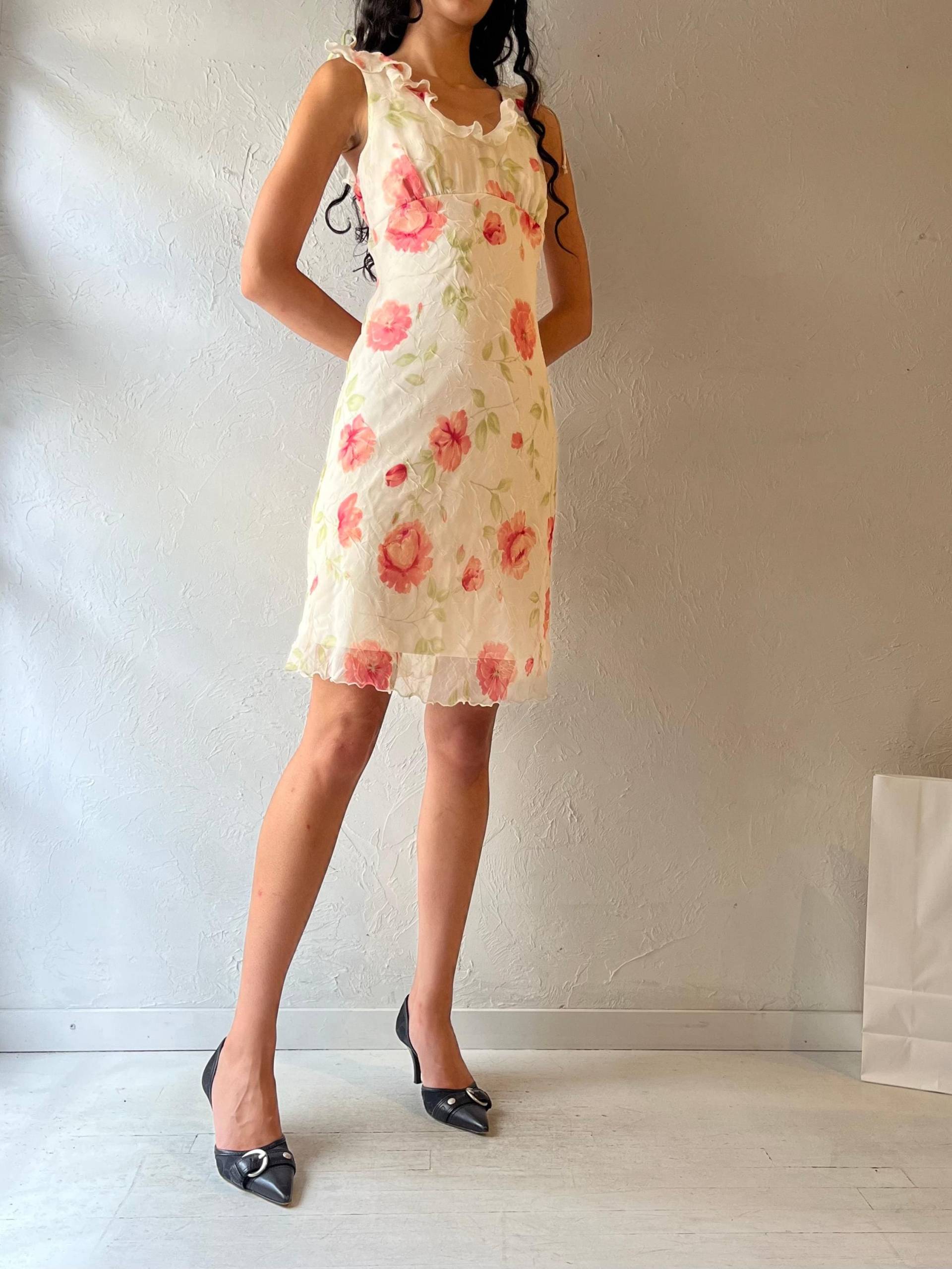90Er Jahre "Be Smart' Creme Blumen Kleid/S - Medium von TheWildHoneyShop