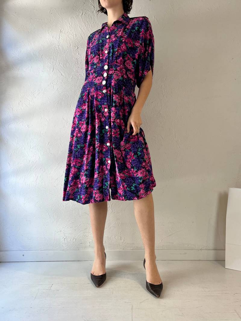 90Er Jahre "Caroline Wells' Viskose Kleid Mit Blumen Print/Medium von TheWildHoneyShop