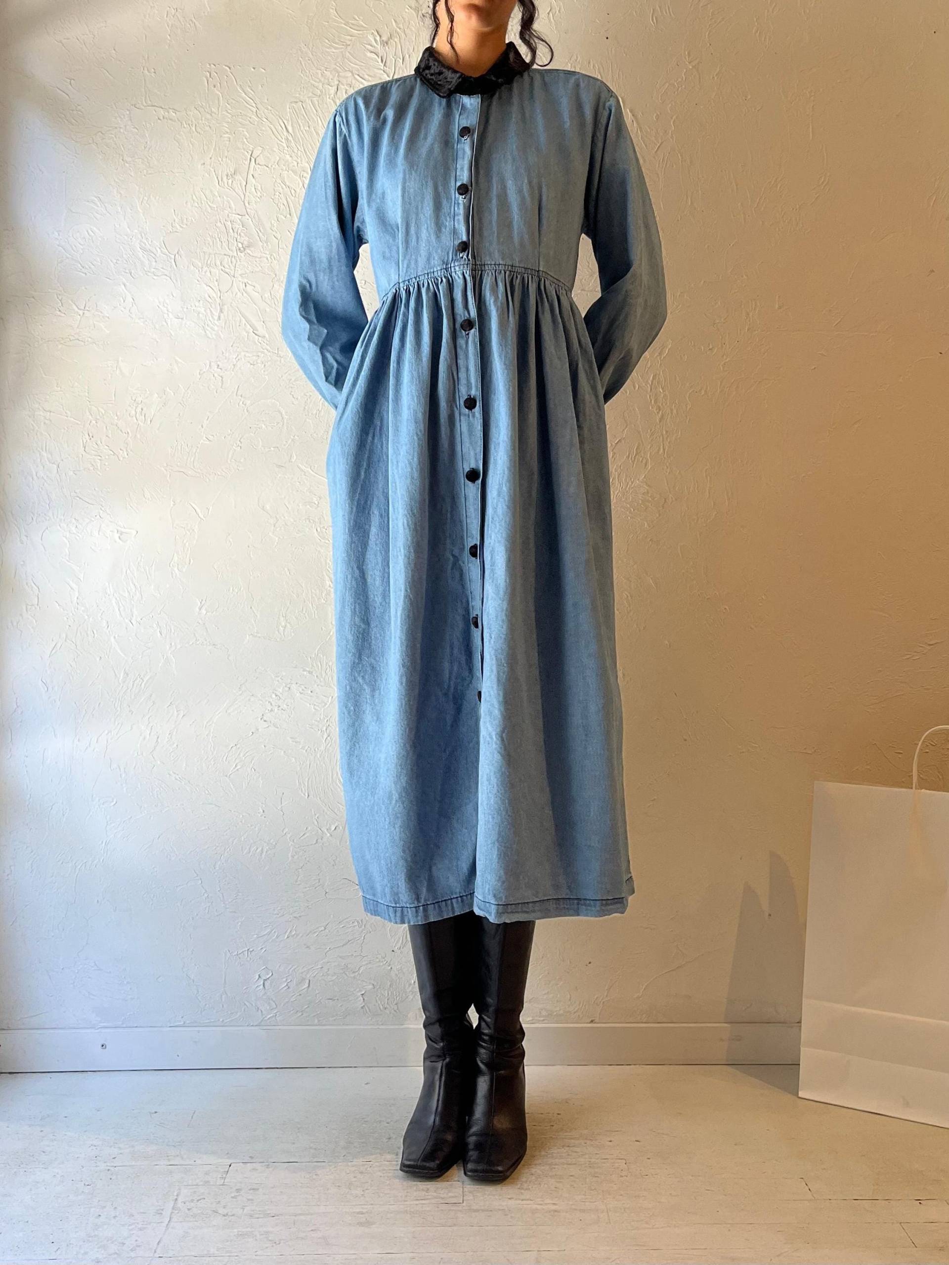 90Er Jahre Denim Kleid Mit Kragen Und von TheWildHoneyShop