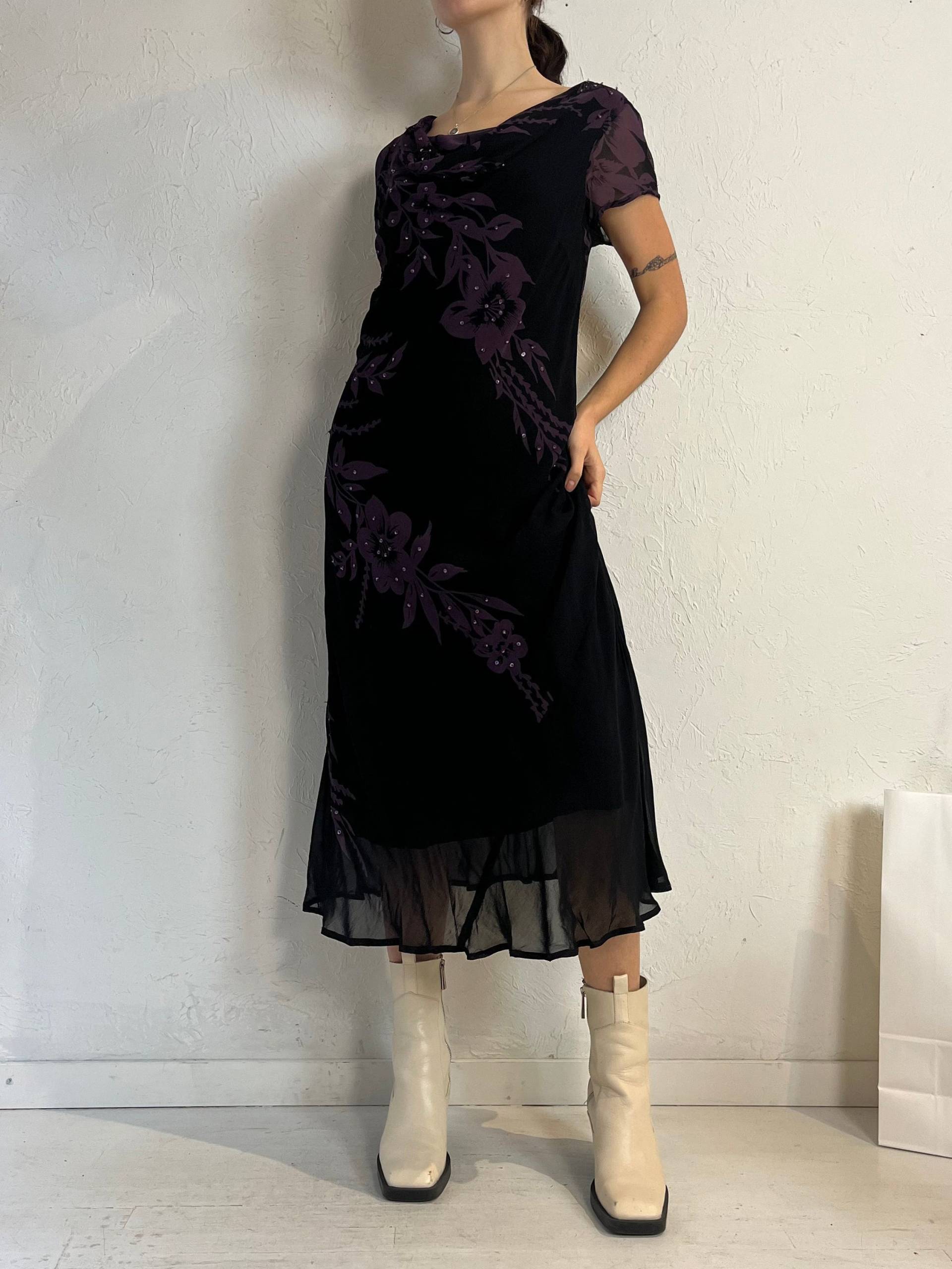 90Er Jahre "Jessica' Schwarzes Mesh Blumenkleid/Medium - Large von TheWildHoneyShop