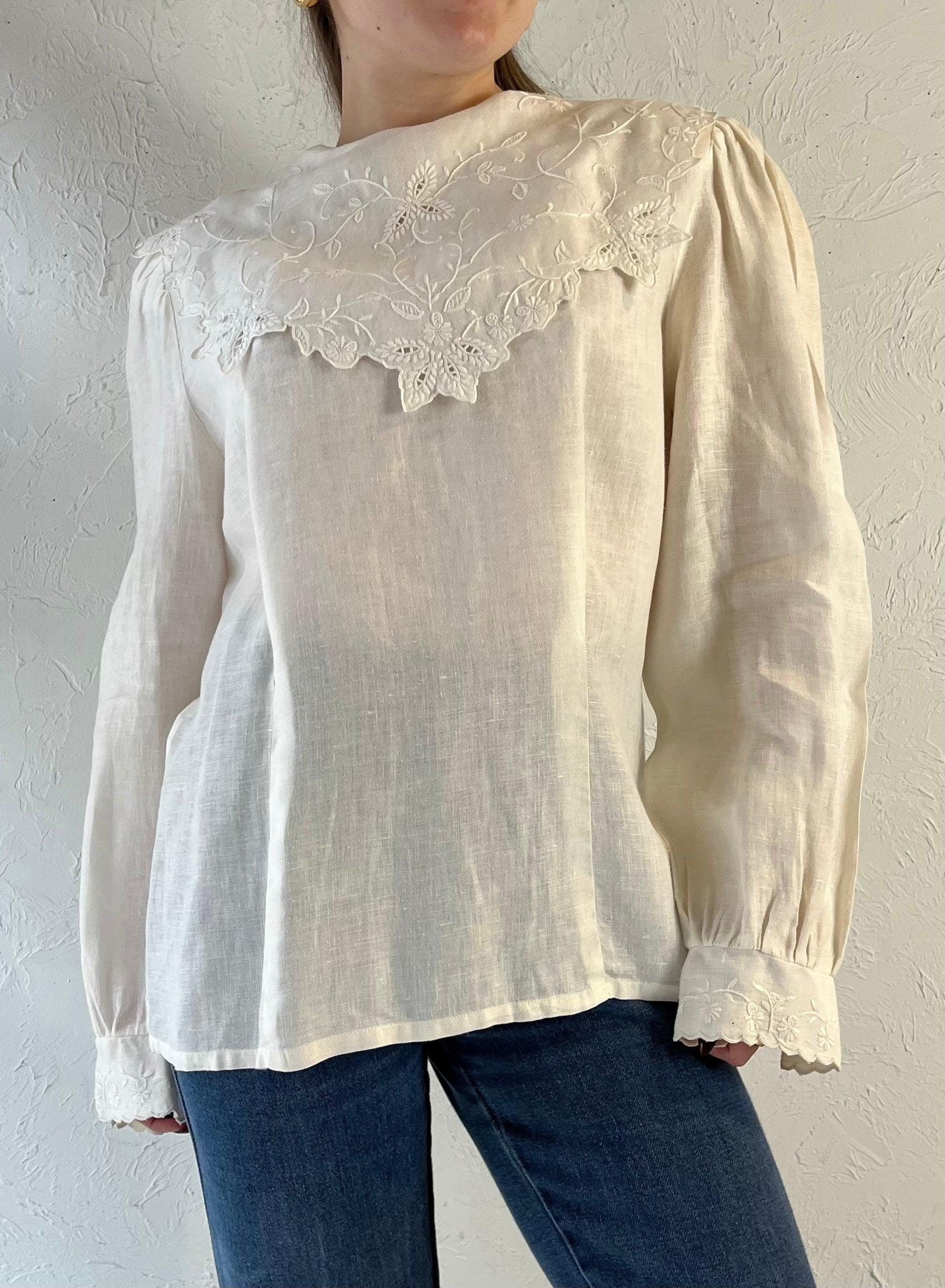 90Er Jahre "La Chine' Creme Leinen Bluse/Small - Medium von TheWildHoneyShop