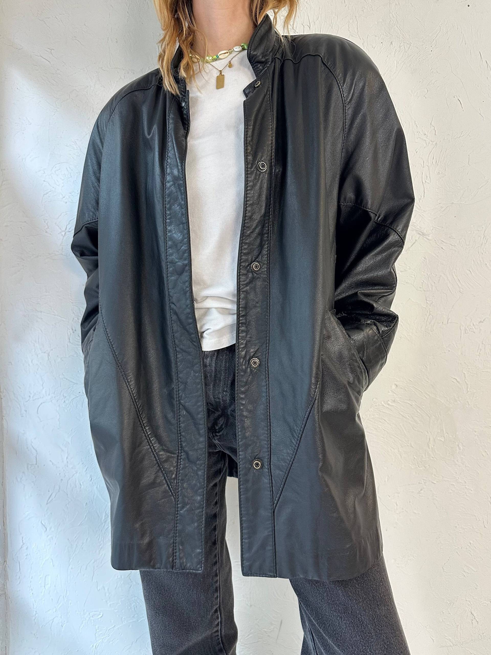 90Er Jahre "Leather Ranch' Schwarze Oversized Lederjacke/Medium von TheWildHoneyShop