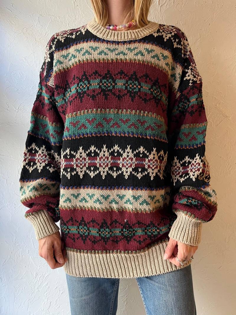 90Er Jahre "Oliver Reed' Baumwoll Strick Pullover/Large von TheWildHoneyShop