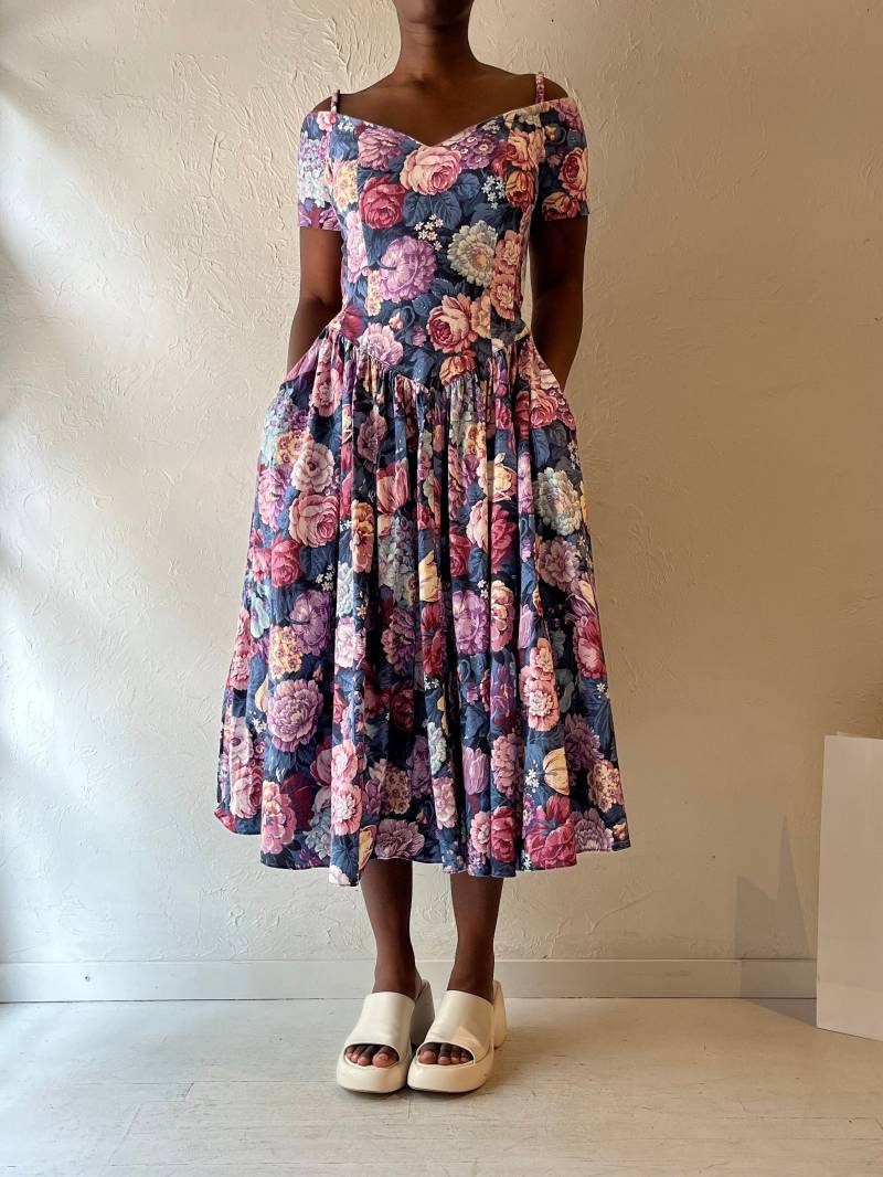 90Er Jahre "Robbie Bee' Floral Print Midi Dress/Medium von TheWildHoneyShop