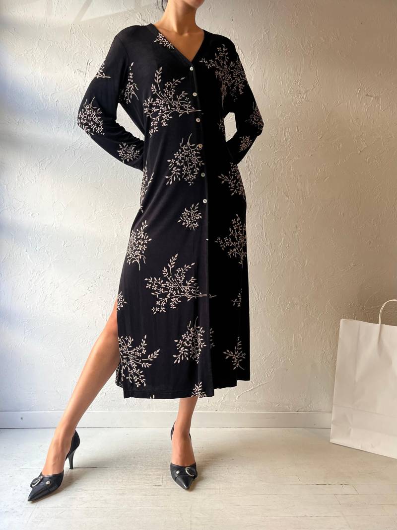 90Er Jahre "Ronni Nicole' Schwarzes Maxi Kleid Mit Blumen Print/Medium von TheWildHoneyShop
