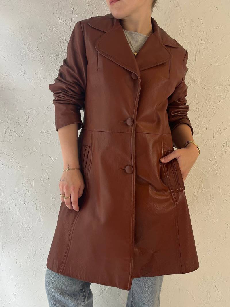 90Er Jahre "Trojan' Burgund Leder Half Trench Jacket/Medium von TheWildHoneyShop