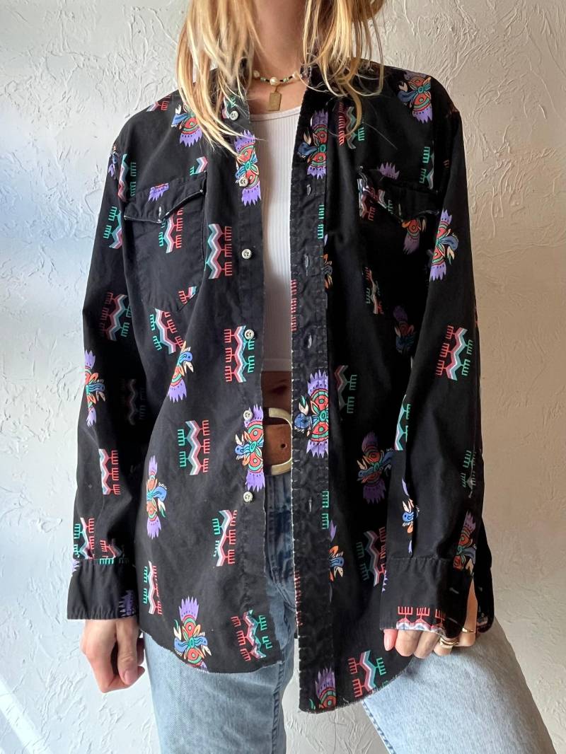 90Er Jahre "Wrangler' Neuheit Print Button Up Western Hemd/Medium von TheWildHoneyShop