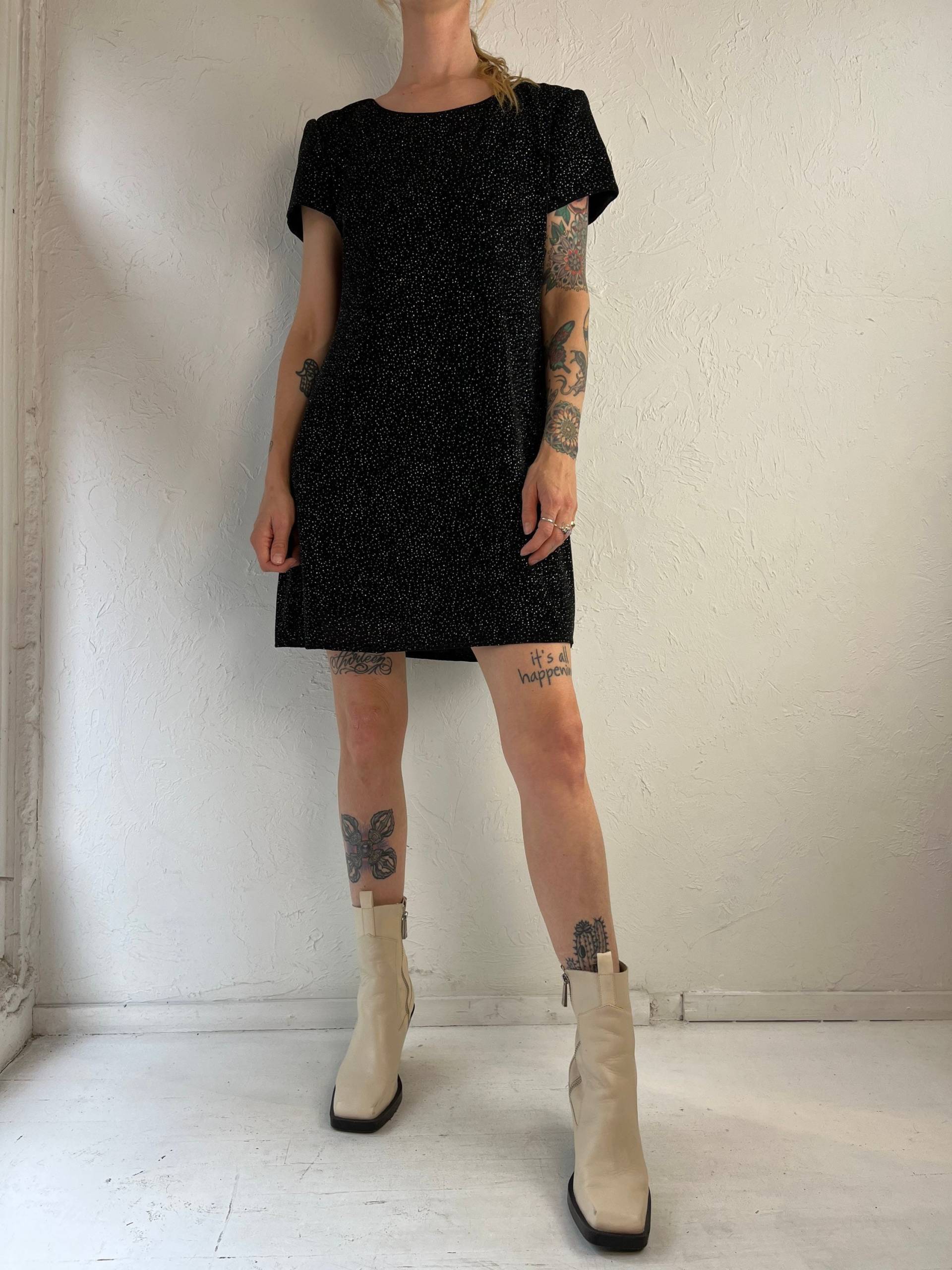 90Er "Jessica Howard' Schwarz Kurzarm Glitzer Mini Kleid/Medium von TheWildHoneyShop