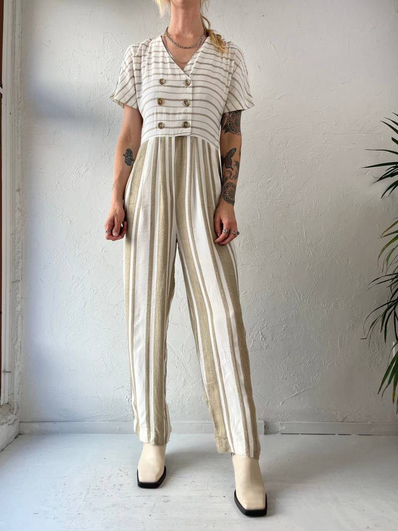 90Er Jahre "Nicole Studio' Beigefarbener Kurzarm-Strampler/Made in Usa S von TheWildHoneyShop