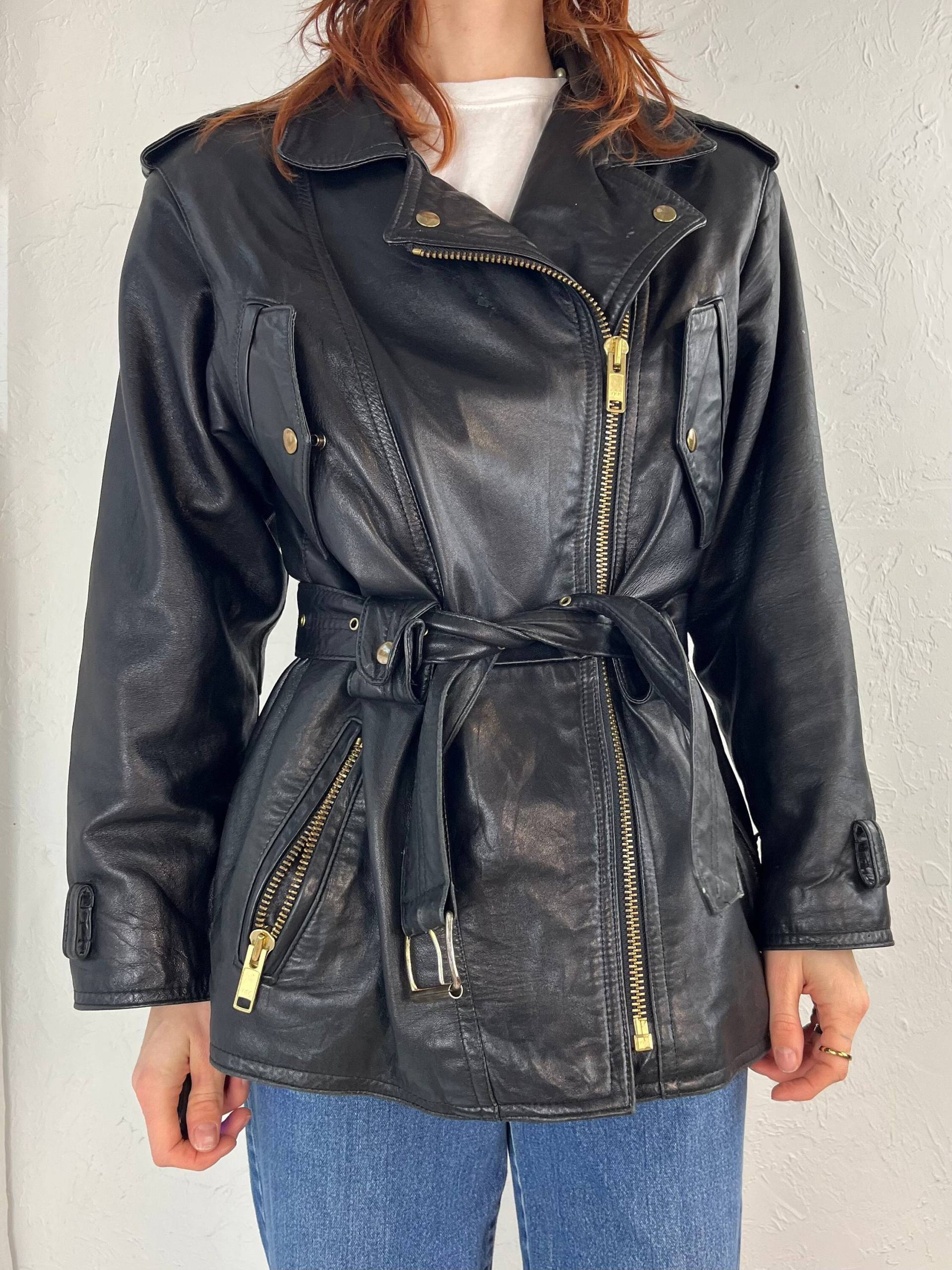 90Er "Oscar Leopold' Leder Moto Jacke/Large von TheWildHoneyShop