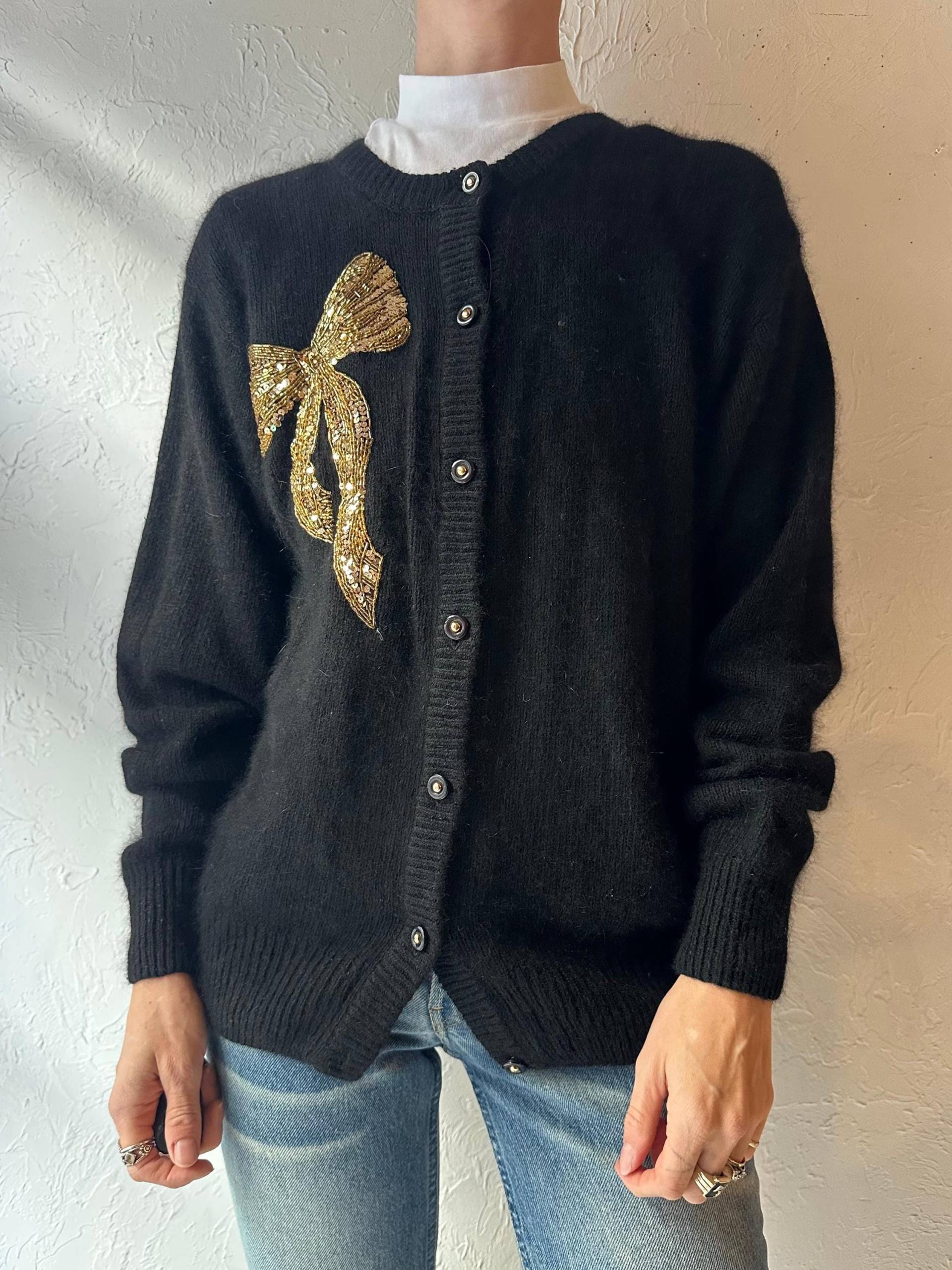 90Er "Santoria' Schwarze Pailletten Strickjacke/Medium von TheWildHoneyShop