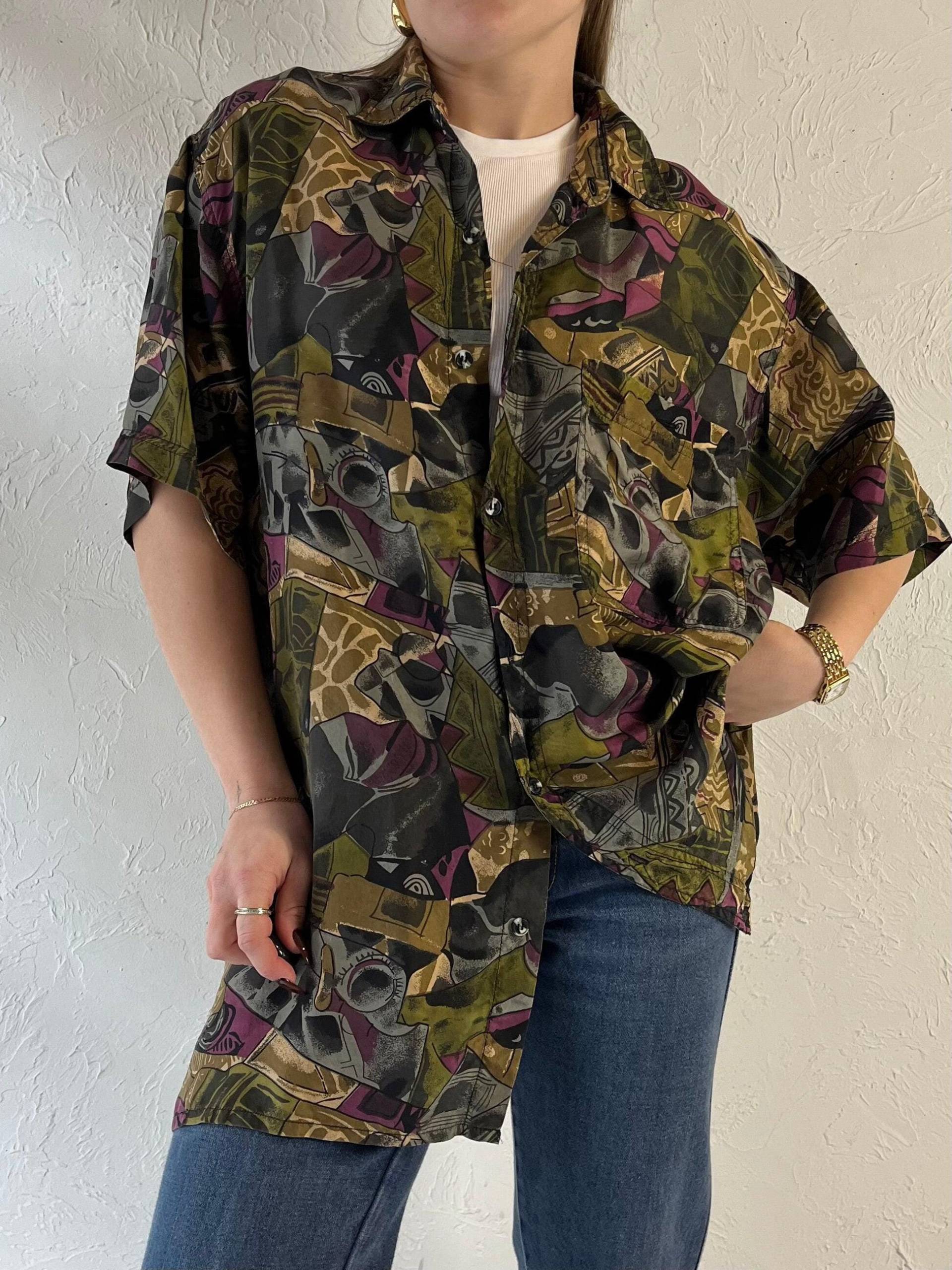 90Er "Setosa' Oversized Gemusterte Seidenbluse/Small von TheWildHoneyShop