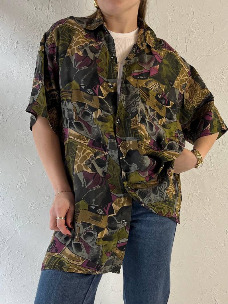 90Er "Setosa' Oversized Gemusterte Seidenbluse/Small von TheWildHoneyShop
