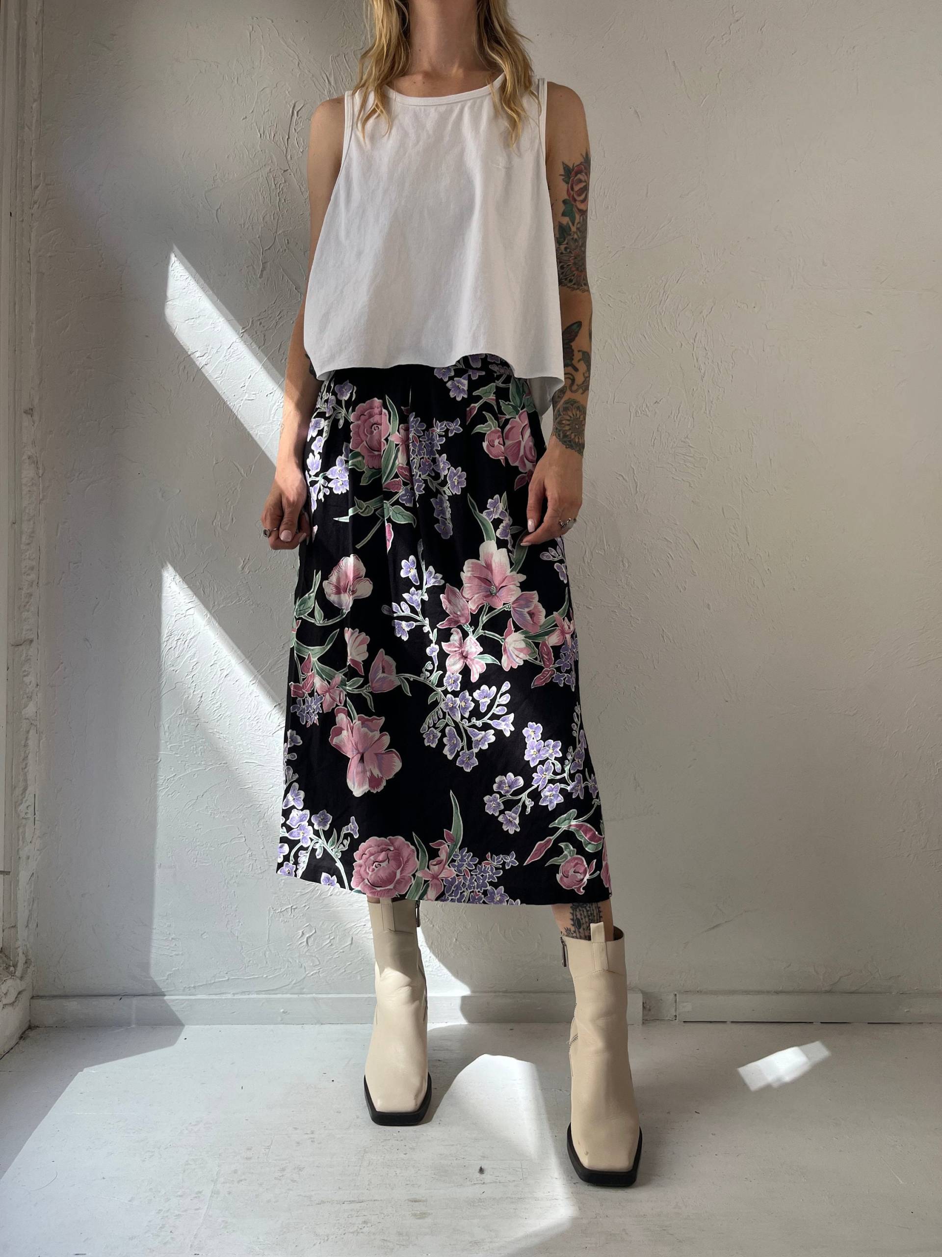 90Er "Toby' Schwarz Floral Midi Rock/Klein von TheWildHoneyShop