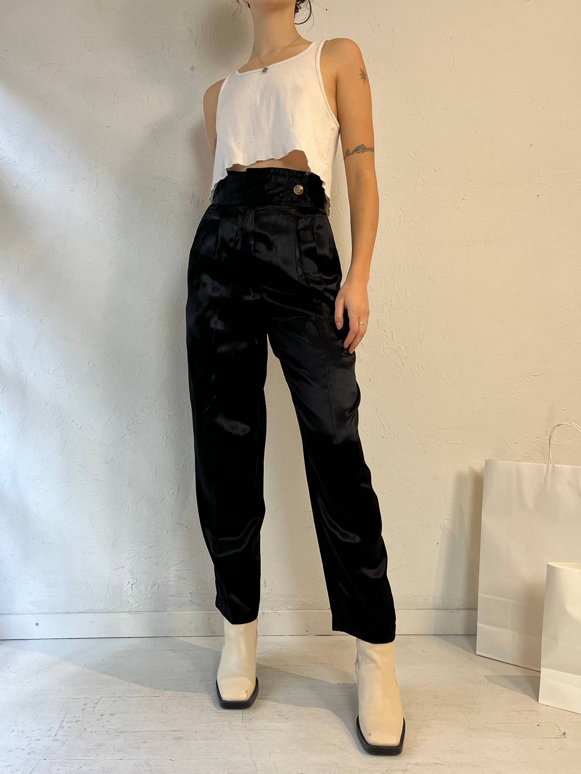 90S "19Th Ave' Schwarze Seidige Anzughose/Small von TheWildHoneyShop