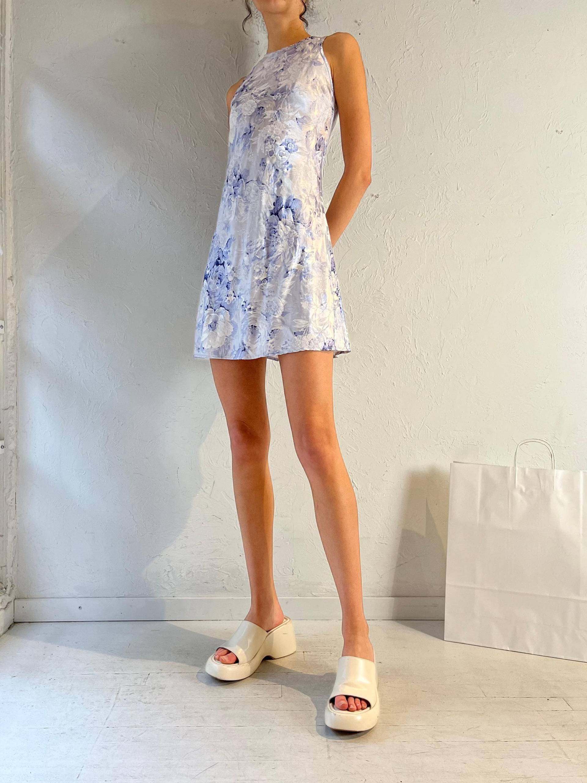 90S "All That Jazz' Blaues Geblümtes Mini Kleid von TheWildHoneyShop