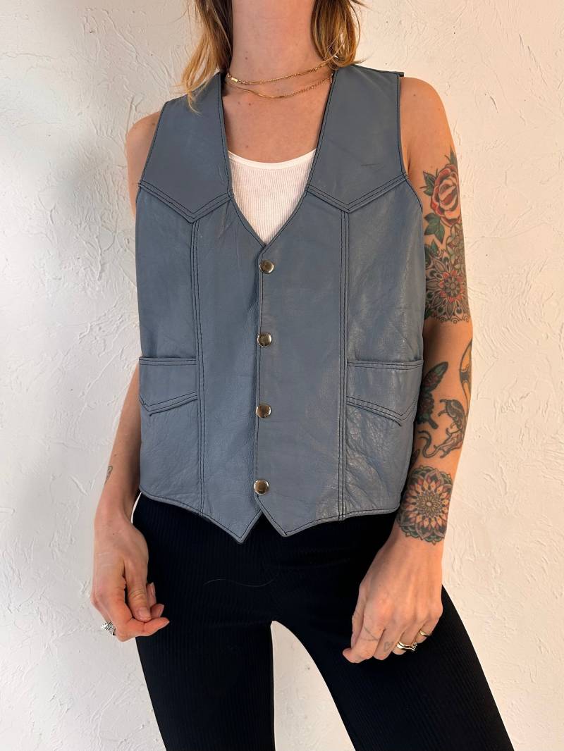 90S Blaue Lederweste/Small von TheWildHoneyShop