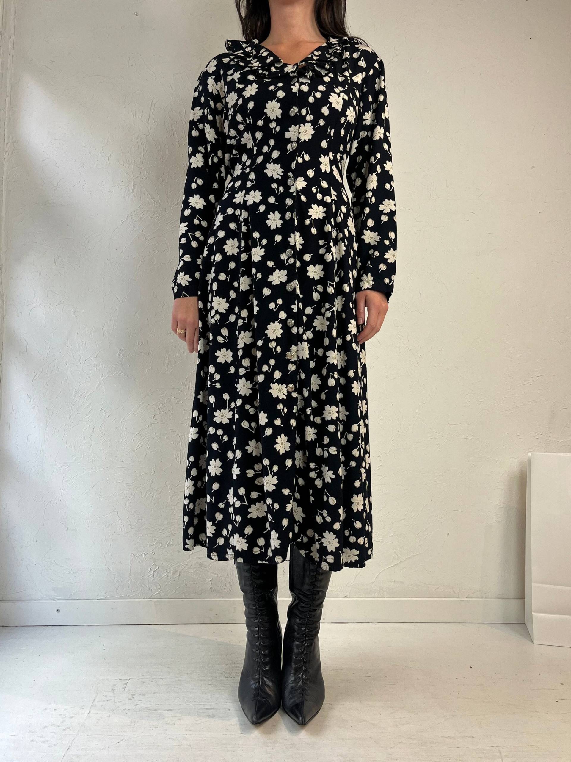 90S "Cotton Ginny' Blumen Print Viskose Kleid/Medium von TheWildHoneyShop