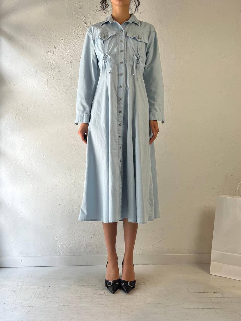 90S "Dawn Joy' Blaues Kleid Mit Knöpfen von TheWildHoneyShop